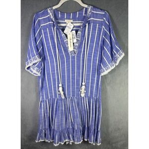 Shoshanna Short Sleeve Mini Tunic Dress Swim Cover-up‎ Blue Small 100% Rayon NWT